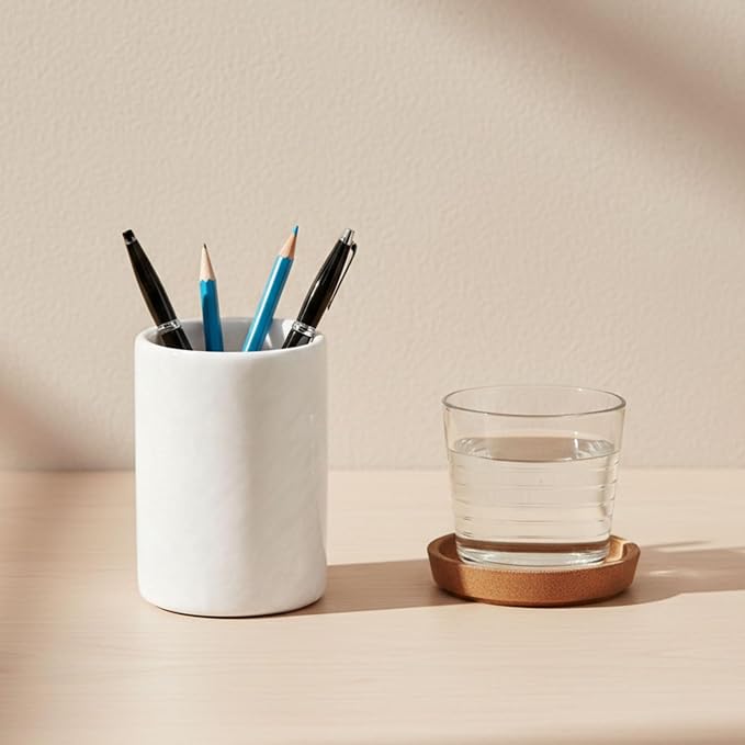 Radicaln Marble Pen Holder For Desk 4" Inches White Handmade Marker & Pen Holder for Desk Organizer, Ideal Marble Toothbrush Holder & Pencil Holder For Home Decor