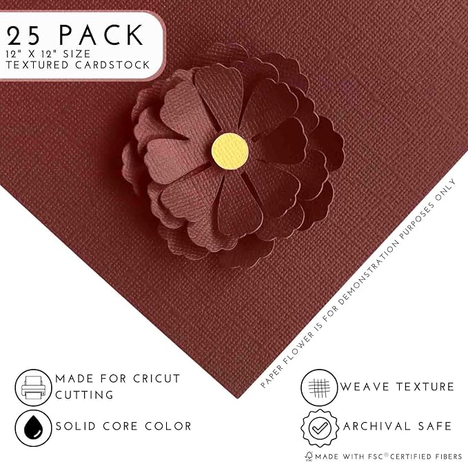 MERLOT—12x12 Textured Cardstock | 80lb Textured Red Scrapbook Paper | Premium Cardstock for Cricut Cutting | 25 Sheets
