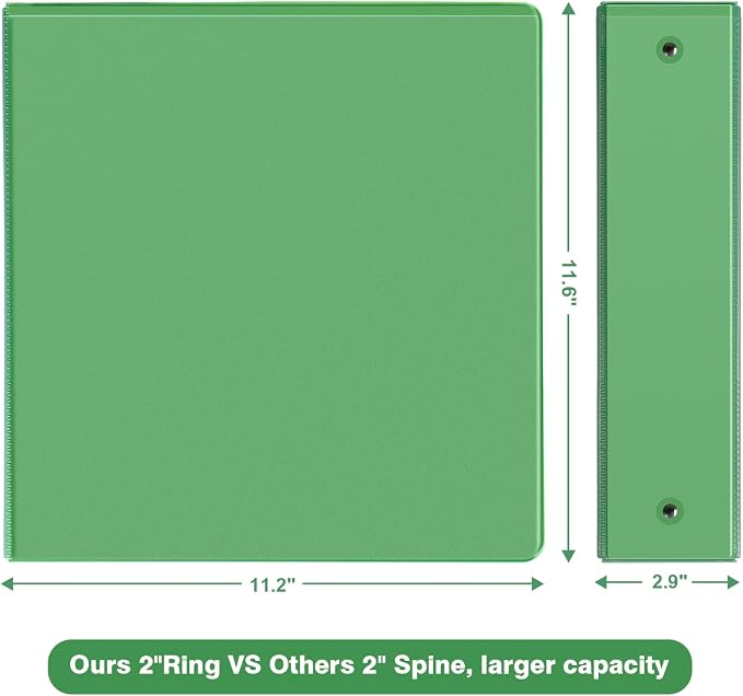 COMIX Sturdy Standard 2 Inch 3 Ring Binder with Clear View Cover | 2"Round Ring,PVC-Free,Holds 400 Letter Sheets,Morandi Multicolor for Students & Office,6 Pack (Sea Green)