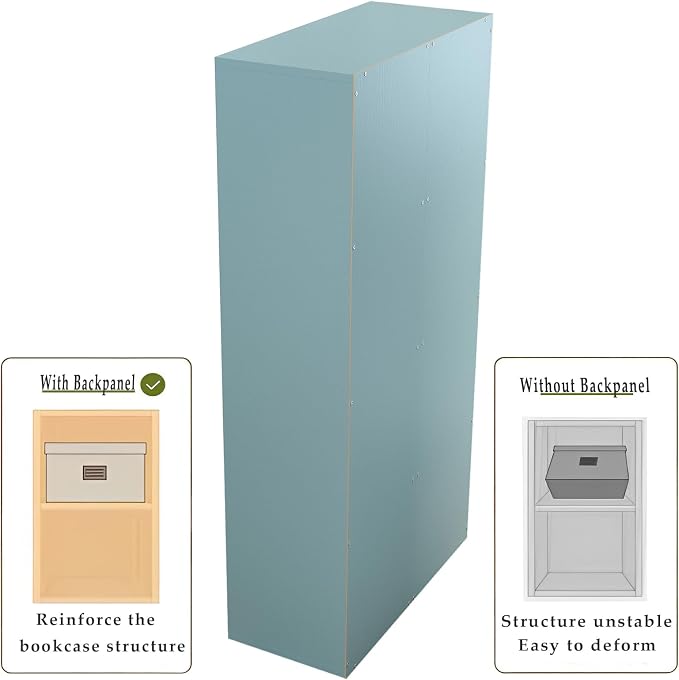 8-Cube Storage Shelf Bookcase, Light Blue | Wooden 4-Tier Open Bookshelf, Fits 11×11" Bins, Vertical or Horizontal Use, Full Back Panels, For Home Office