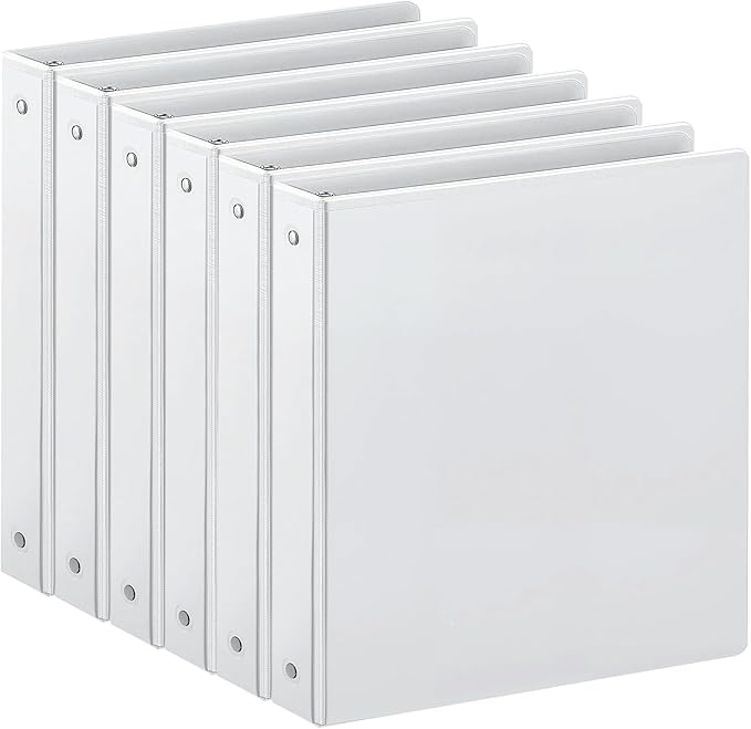 SUIN 1-inch 3 Ring Binder with 2 Pockets, Clear Customizable View Binders for US Letter Size 8.5'' x 11'', PVC Free, 1'' Binder for Office, Home, and School, White, 6 Pack