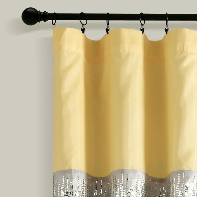 Lush Decor Night Sky Window Curtain Panel, Single 100"W x 84"L Yellow & Gray - Sequin Backdrop Curtain - Extra Wide Curtains - Sliding Door Curtain