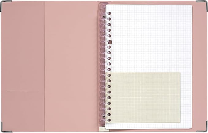 Maruman YOUANCE 20-Ring Binder, Holds 70 Sheets, A5 5.83"x8.27", Light Pink | Durable Vinyl Cover, Storage Pocket, Includes 10 3mm Graph Paper Sheets & Clear Sheet Protector, Made in Japan