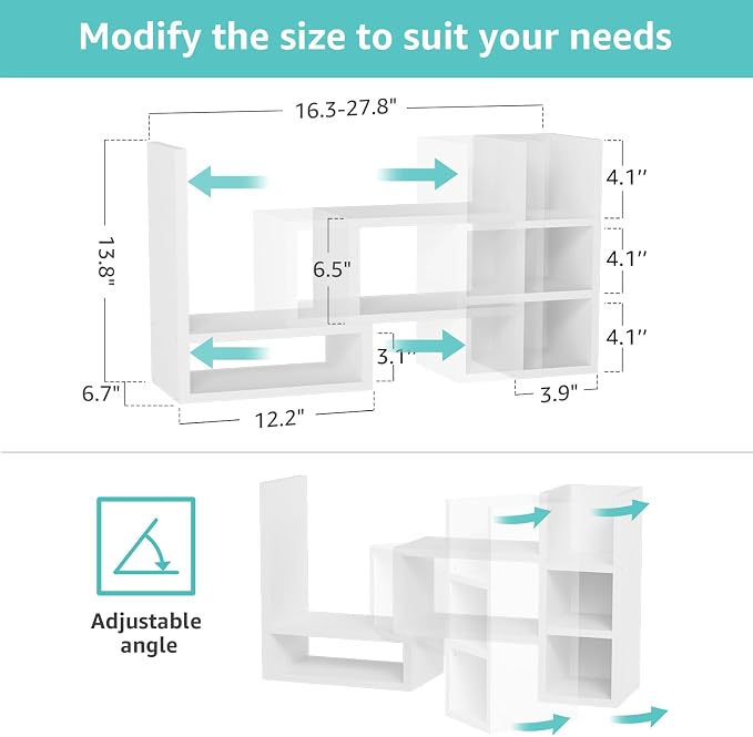 NUTIKAS Desk Shelves Desktop Organizer Shelf - White Office Organization for Top of Desk Organizers and Accessories Corner Bookshelf Table Top Shelving Small Hutch Decorations for Women Office