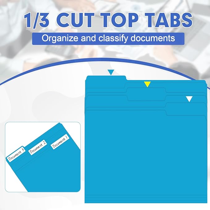 File Folder, HERKKA 30 Pack 1/3 Cut Tab File Folders, File Folders Great for Organizing and Filing, Letter Size, Light Blue