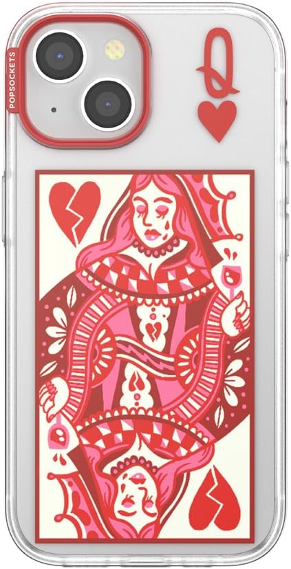 PopSockets iPhone 14 Plus Phone Case with MagSafe- Heart Queen | Magnetic, Wireless Charging, Camera & Drop Protection, Heart, Valentines, Red, Textured