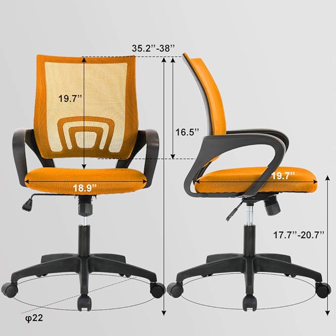 BestOffice Ergonomic Office Chair | Mid-Back Swivel Desk Chair | Orange | with Lumbar Support, Adjustable Height & Breathable Backrest | Sponge Seat & Rolling Wheels | for Home, Office | Pack of 1