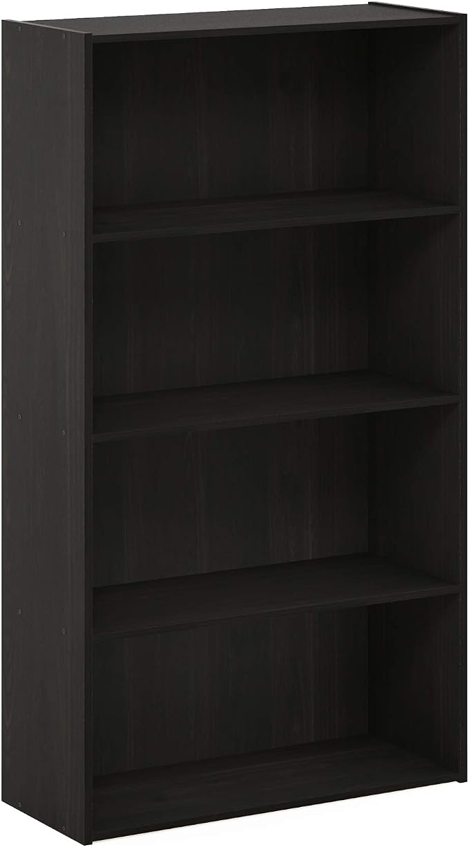 Furinno PASIR Book Shelf, 4-Tier Bookshelf, Bookcase with Open Shelf, 9.4 x 23.6 x 41.7, for Living Room, Bedroom, Home Office, Espresso