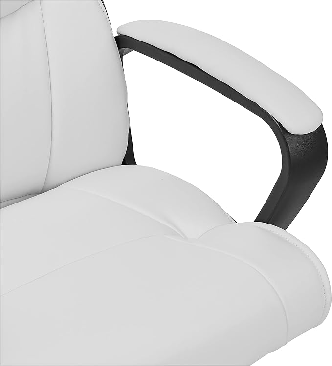 Amazon Basics Office Task Chair with Adjustable Height, 360° Swivel, Padded Armrests, Mid-Back, 275 Pound Capacity, BIFMA Certified, 24.2"D x 24"W x 38.6"H, White Faux Leather