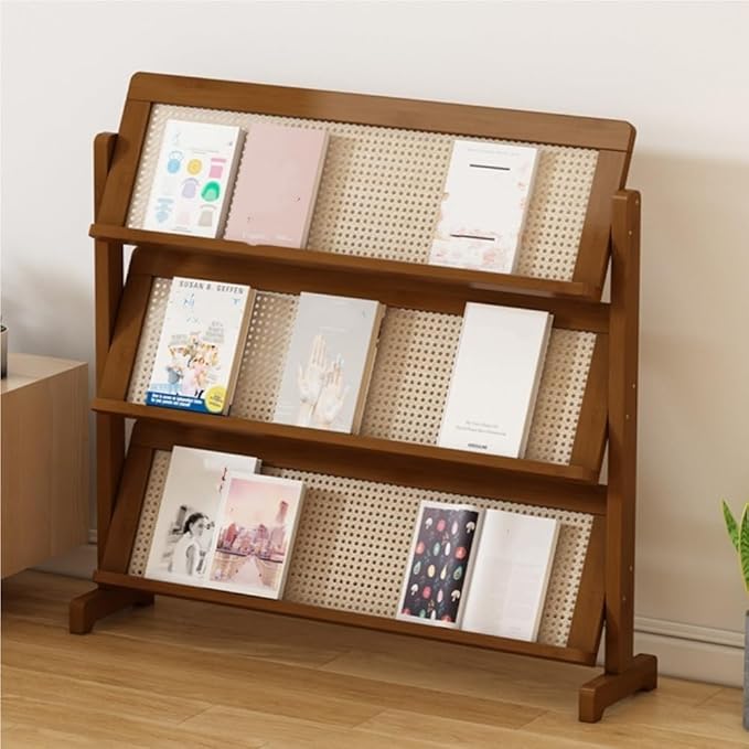 3-Tier Magazine Rack, Floor-Standing Magazine Holder, Bamboo Newspaper Stand, Brochure Display Stand, Book Shelf for Office, Study, Home, Furnishing(70cm-27.6in)
