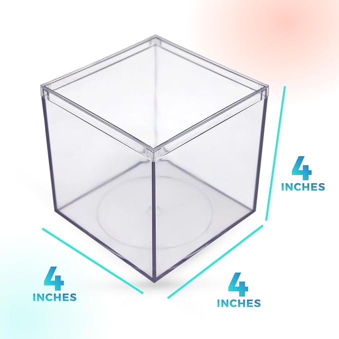 8-Pk Clear Acrylic Boxes with Lids, 4x4x4in, Candy, Party Favors & Gifts | Clear 4x4x4in boxes for candy gifts & party favors, ornaments & collectibles. BPA-free, made in USA.