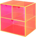 Gelite Desk Organizer with 3 Storage Drawers for Makeup Office Acrylic Desktop Drawer Organizer for Vanity Office Organization and Storage Box, Neon Pink