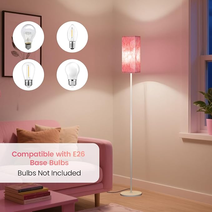 Floor Lamp, Pole Lamp with Foot Switch, Modern Standing Lamp, Minimalist Freestanding Lamp (Bulb Not Included), for Living Room, Bedroom Office ETL Listed, White and Sakura Pink WCP07LD05