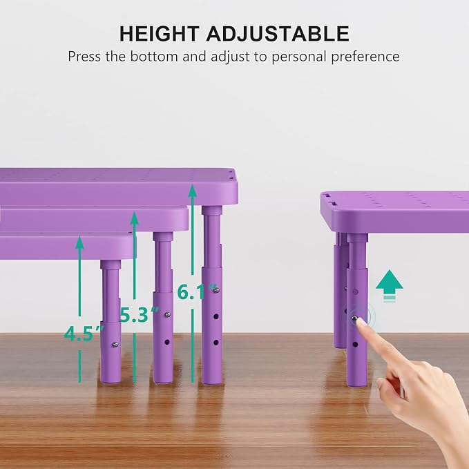WALI Computer Monitor Stand for Desk, Adjustable Laptop Riser, up to 44 lbs | Desk Monitor Riser Underneath Storage, Fits Notebook, Laptops, Printers, for Home, Office, School(PTT001-V), Violet