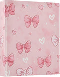 3 Ring Binder White Pink Bow Heart 1.5 inch Binders Three Ring Binders with Clipboard Fit 8.5'' x 11'' Paper 3 Interior PVC Clear Pockets for Office Supplies