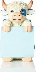 Highland Cow Pop-Up Sticky Note Dispenser for 3 x 3 in Notes, Blue | Includes 100 sheets, handmade resin desk decor for office, home or classroom, gift for teacher, coworkers and cow lovers