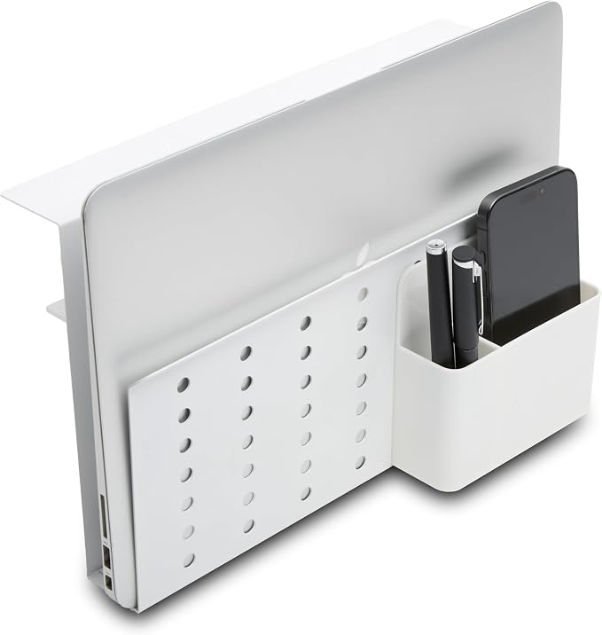 GAROOD Laptop Side Storage Vertical Stand Under Desk top Storage Clamp On Desktop Shelf Hanging Desk Organizer Computer Mount Side Table Organizer Caddy Book Caddy - One Tier White