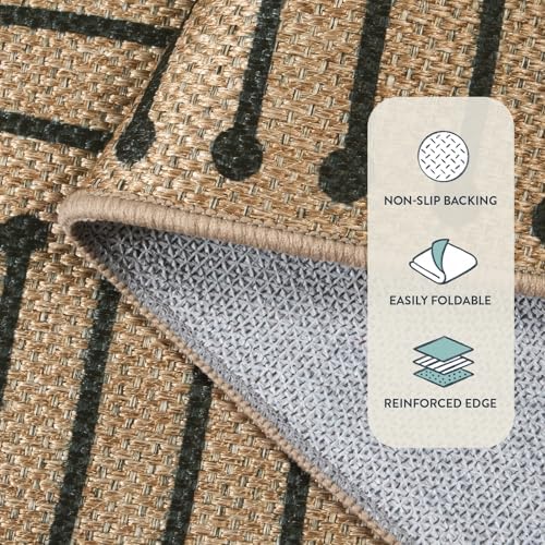 Lahome Neutral Outdoor Rug 5x7, Black and Brown Classroom Easy Jute Rug