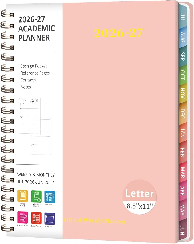 Planner 2026-2027, Weekly and Monthly Academic Year Calendar Planner, July 2026 - June 2027, Daily Agenda Book for Office School Supplies, Letter Size(8.5'' x 11'')