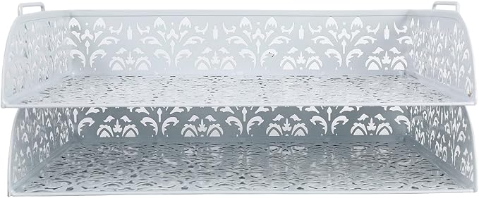 2 Tier Desktop File Organizer Metal Stackable Letter Tray Paper Holder Rack for Desk, White
