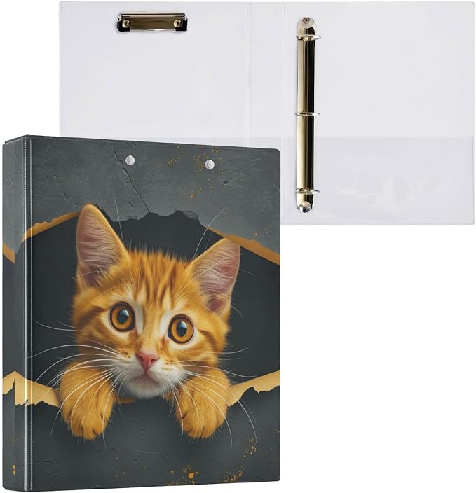 3 Ring Binder, Orange Cat File Folder Holds 200 Sheets File Storage for Women Men School Office Supplie