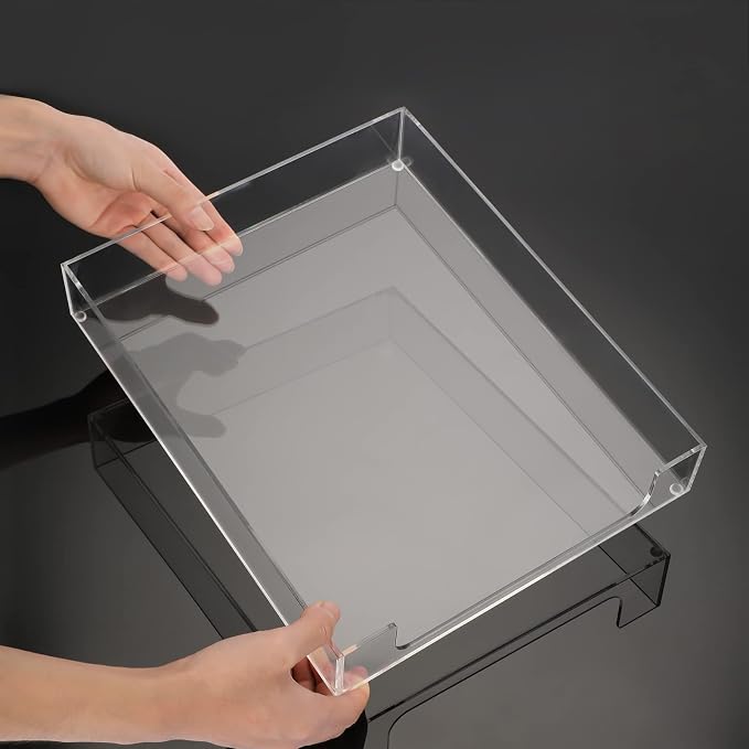 BTSKY 1 Pack Multipurpose A4 File Tray Clear Acrylic Desk Tray Organizer Elegant Letter Size Desk Documents Trays Magazine Files Storage Basket Organizer Bin for Office Cosmetics Bathroom