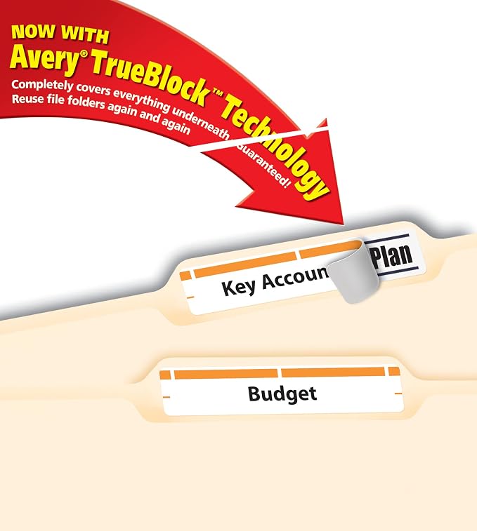 Avery TrueBlock File Folder Labels, 2/3" x 3-7/16", 750 Printable Labels, White/Orange, Permanent (5166) (Pack of 2)