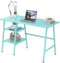 VECELO 43.1 Inch Computer Desk Home Office Blue Study Desk Work Office Table with Shelves Wooden Desk for Bedroom