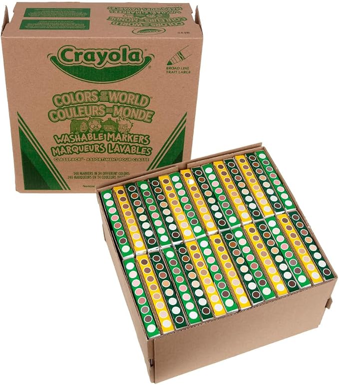 Crayola Colors Of The World Classpack (240 Ct), Bulk Skin Tone Washable Markers, School Supplies For Teachers, Individual Marker Boxes
