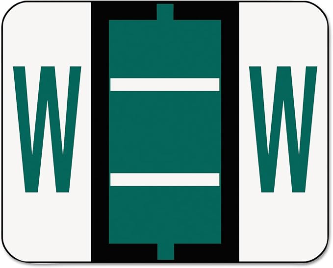 Smead BCCR Bar-Style Color-Coded Alphabetic Label, W, Label Roll, Dark Green, 500 Labels per Roll, (67093)