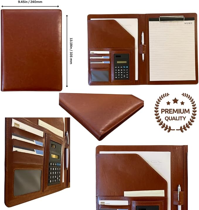 Leather Portfolio Binder for Business use, Document Organizer with Smart Storage, Calculator, Writing pad, – padfolio All in one, Professional Binder Portfolio for Women and Men