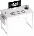 OLIXIS Small Computer Desk, 40 Inch Gaming Desks for Home Office | Writing Study Craft Work Table, Computer Workstation for Bedroom Small Spaces with Storage Bag, All White