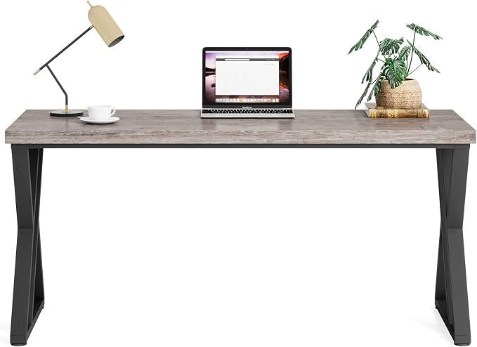 LITTLE TREE 55 Inch Large Simple Industrial Computer Desk Study Writing Table Home Office Workstation,Grey