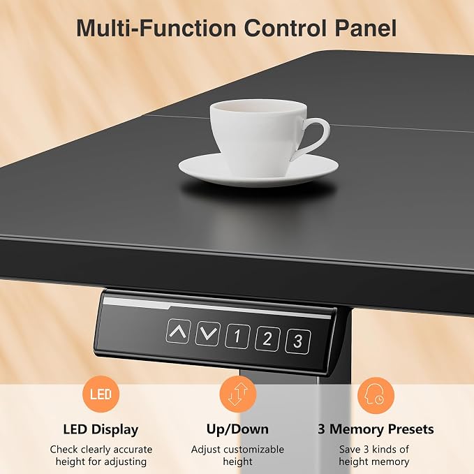 Sweetcrispy Electric Standing Desk, Computer Desk, 48x24 Inch | Adjustable Height, Splice Wood Board, 3 Memory Preset, Sit Stand Work Table for Home Office, Black