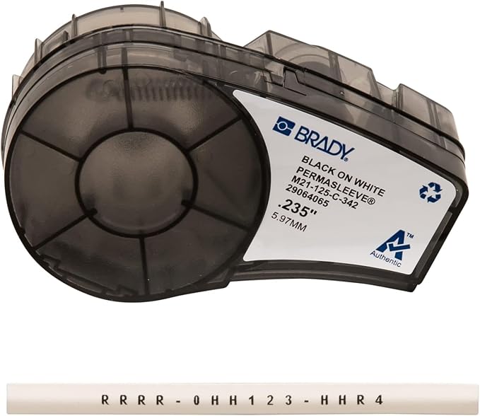 Brady Authentic (M21-125-C-342) PermaSleeve Heat Shrink Tubing for Control and Electrical Panels, Wire Harness, Black on White-For M210, M210-LAB, M211, BMP21-PLUS and BMP21-LAB Printers, .235"W 7' L