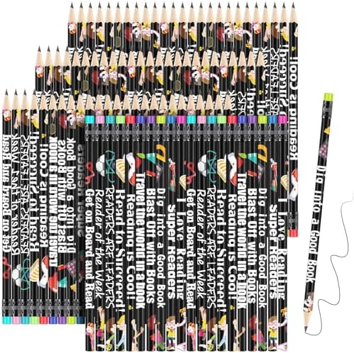 Tenare 150 Pcs Reading Motivational Pencils Bulk Fun Reading Pencils Wooden with Eraser Inspirational School Pencil Assorted Readings Black History Month Pencil for Reward Gift Stationery Party Favors