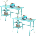 VECELO 43.1 Inch Computer Desk Home Office Blue Study Desk Work Office Table with Shelves Wooden Desk for Bedroom 2 Set