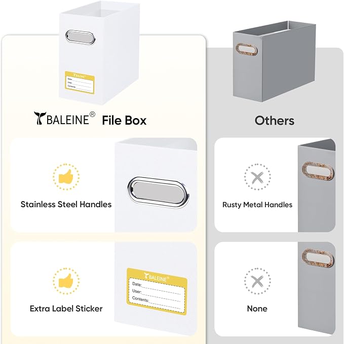 BALEINE 2PK File Organizer Box, Cardboard File Folder Organizer with Handle | Strong Corrugated Paper Core, Label Stickers for Identification, Hanging File Folder Organizer, Home Office Document Storage