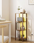 Open Book Shelf with LED Lights, 4 Tier Small Bookshelf, Freestanding Shelf Narrow Bookcase with Open Shelves, 14.96" x 10.63" x 41.26", Book Shelves for Living Room, Office, Study, Walnut