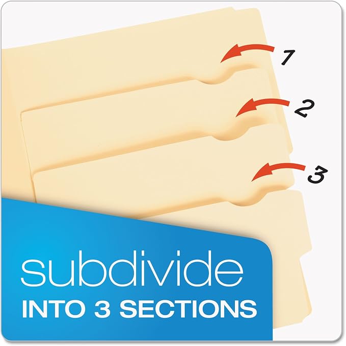 Pendaflex Divide It Up File Folders, Paper and Documents Organizer, Folder with Pockets, Manila File Organizer for School, Home and Office, Letter Size, 24/Pack (10770)
