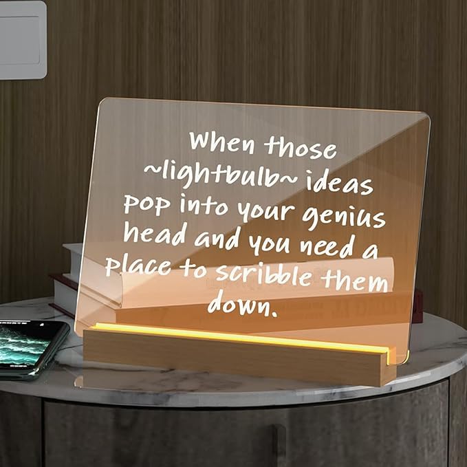Light Up Clear Dry Drase Board 13 x 9 inch with 5 Markers, Acrylic Lighting Message Memo Note Board for Home/Office/Kitchen/Bedroom