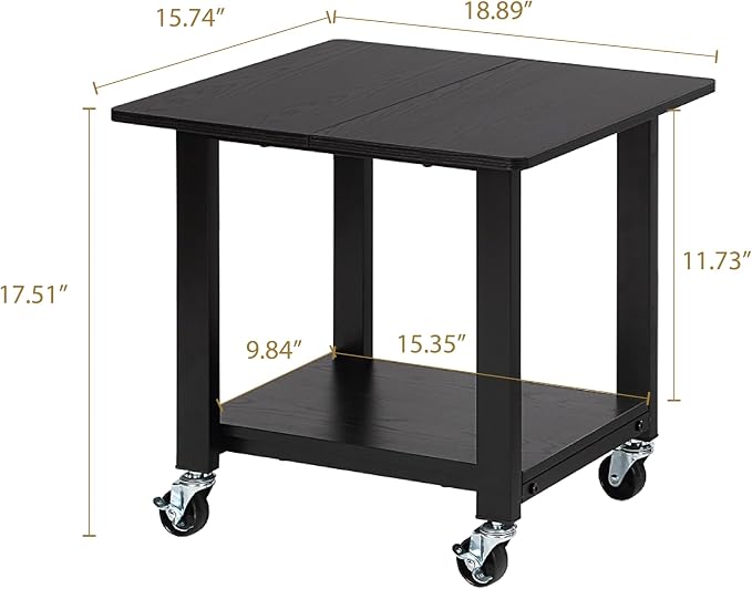 SunnyPoint 2-Tier Mobile Stand with Lockable Wheels — Printer Cart, Mini Fridge Stand, Portable Electronic Device & Projector Holder | Under Desk Storage Shelf for Home & Office, 18.9" x 15.75" (BLK)