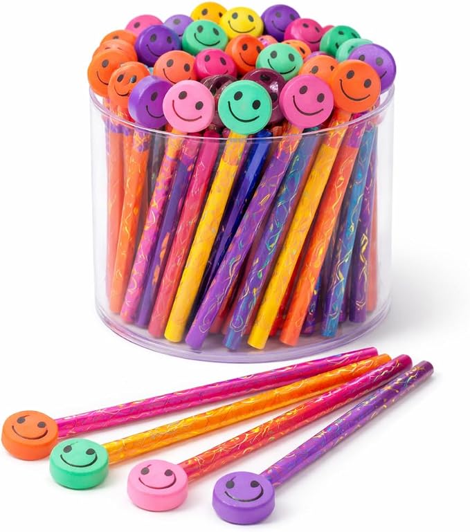 Anderson's Smiley Face Pencils and Erasers Tub, Set of 36, School Supplies, Classroom Supplies, Writing