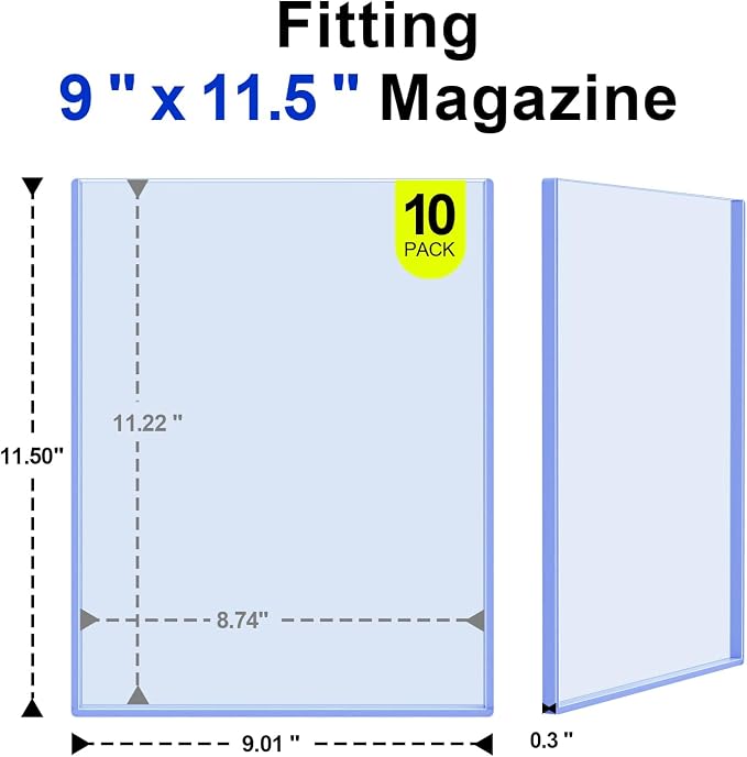 10ct 9“x11.5” Magazine Toploaders - Rigid Clear Protectors for Collectible | Protect Magazines from Scratches, Dust and Moisture, Rigid Clear Holders Keep Collectibles Flat & Clean, Storage and Display