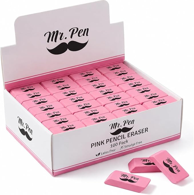 Mr. Pen- Pink Pencil Erasers Bulk, 100 Pack | Bulk Block Erasers for School, Office, Art Sketching, Homework, Exams, Clean Smudge-Free Correction