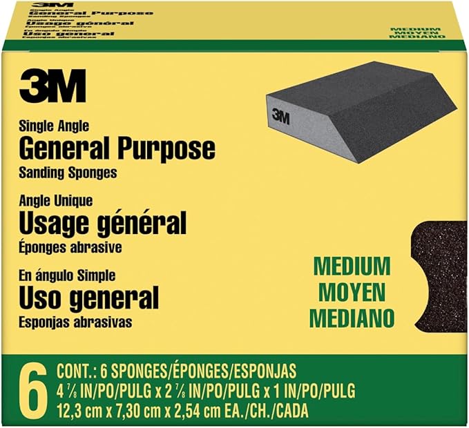 3M Angled Sanding Sponges, 6-Pack, Medium Grit | Wet or Dry, Washable & Reusable, Use For Interior & Exterior, Angled Sanding Pad For Perfect Corner/Detail Work (CP041-6P)