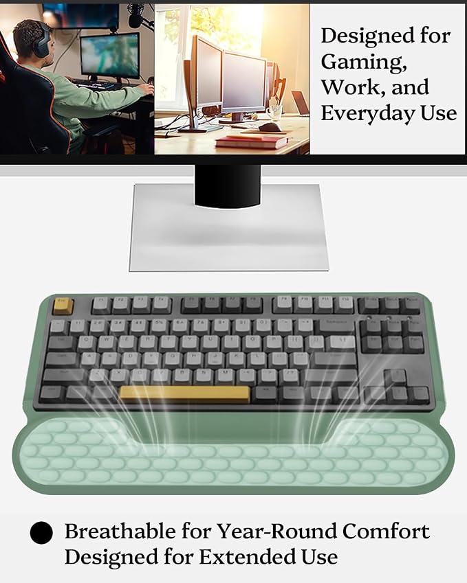 Wrist Rest for Computer Keyboard, 2 in 1 Keyboard Wrist Support Pad, Memory Foam Keyboard Riser Holder Lift Tray with Wrist Pad for Easy Typing for Office Desk, Home, School (Round Green)