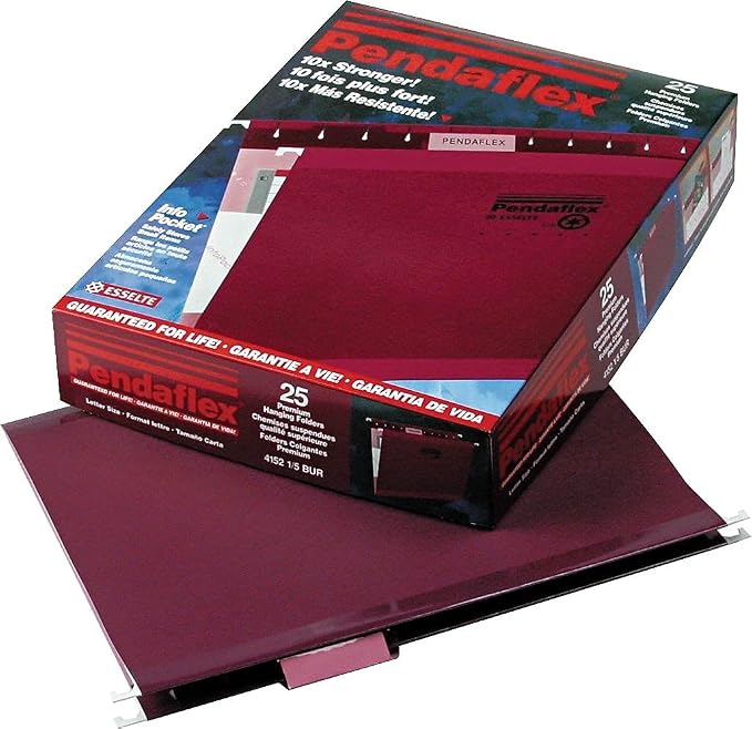 Pendaflex Reinforced Hanging Folders, Letter Size, Burgundy, 1/5 Cut, 25/BX (4152 1/5 BUR)