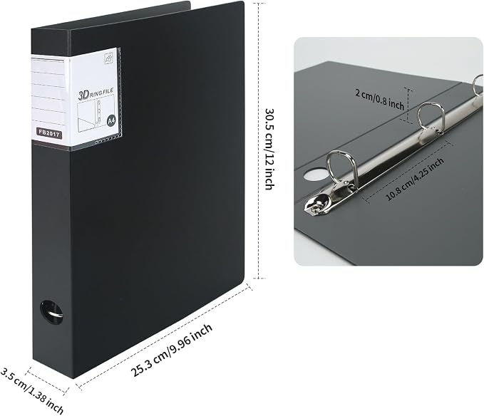 3 Ring Binders 0.8 Inch D Ring,4 Pack D Ring Binder A4（Black）