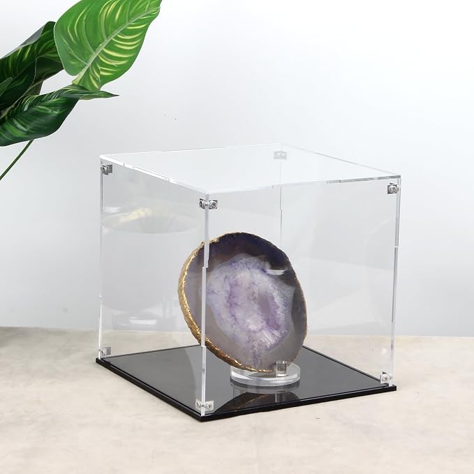 10x10x10Inch Self-Assembly Acrylic Clear Display Case | Acrylic Display Box Cube Collectibles Show Box, Removable Countertop Box for Collectible Helmet Basketball Home Organization